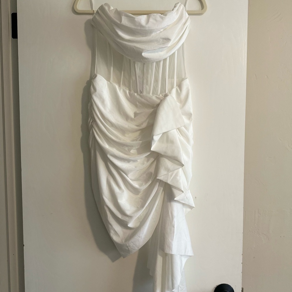 Luxxel White Asymmetrical Draped Dress